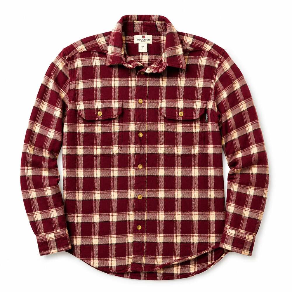 Woolrich Men's Heavyweight Cotton Plaid Flannel Shirt in Maroon